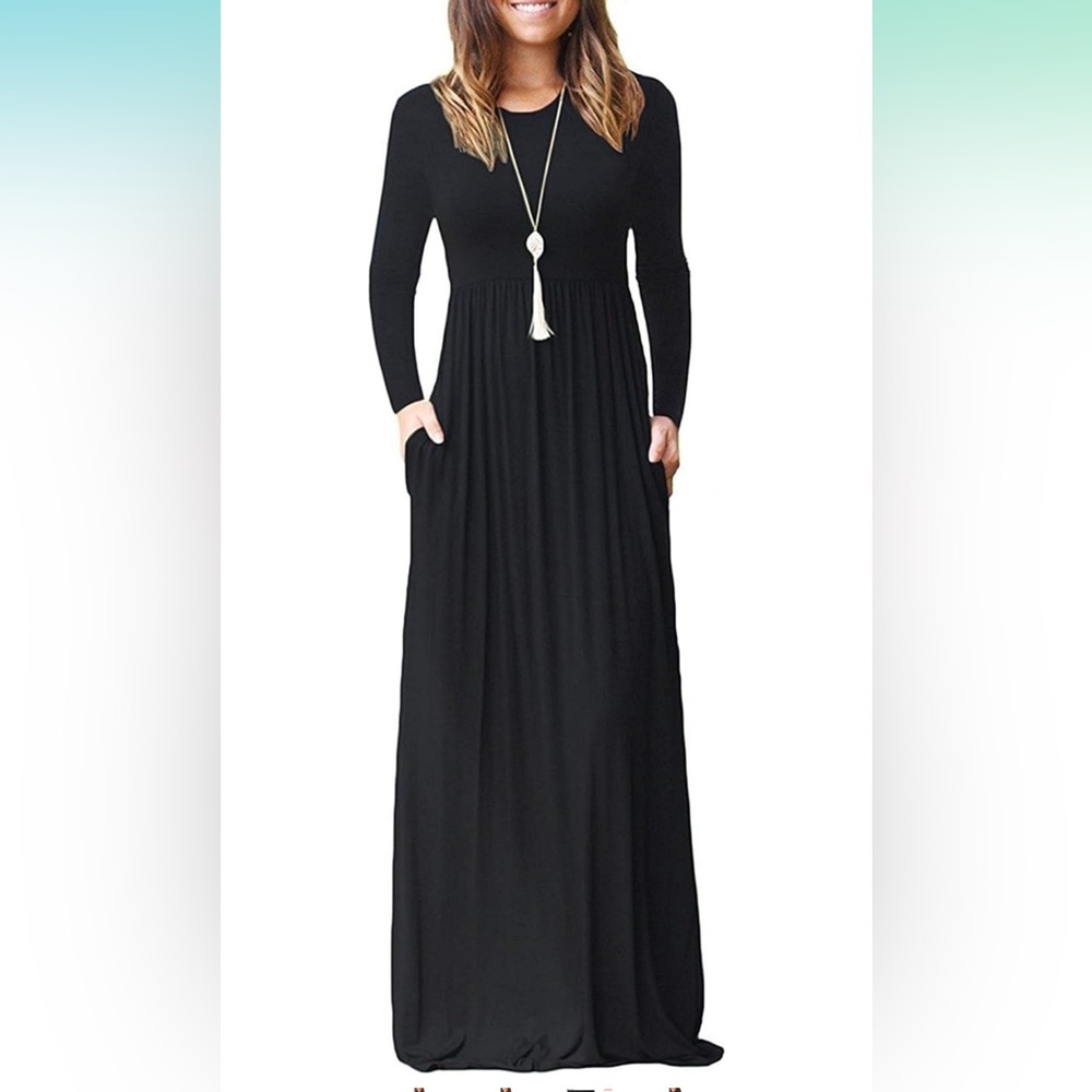 Long Sleeve Black Maxi Dress - Medium